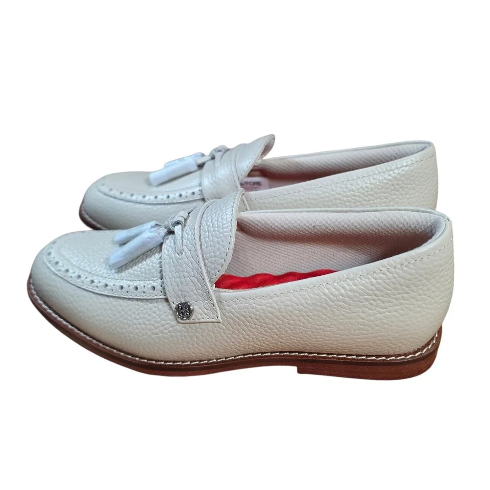 NEW G/FORE Women 7 Gallivanter Golf Shoes Stone Tan Pebble Leather Tassel Loafer